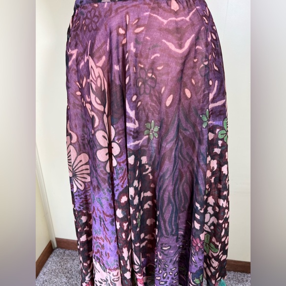 J Peterman 12 Purple Floral A Line Full Modest Maxi Skirt with fringes - Picture 2 of 15